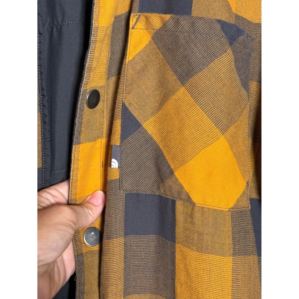 The North Face Reversible Quilted Jacket Mens Black Yellow Buffalo Plaid Flannel